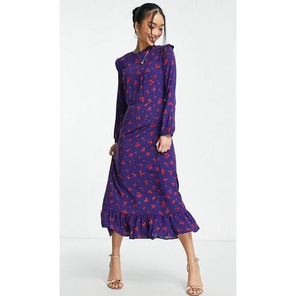 NOBODY'S CHILD Cecile Maxi Dress Size 6 in Vintage Floral Print Purple Red - Picture 1 of 12